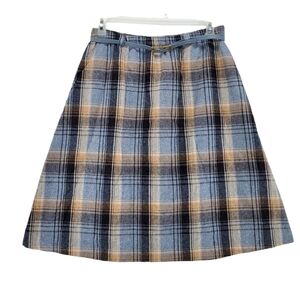 VTG Baker St Ted Martin Skirt sz 16 Plaid Gray Tan Preppy Autumn Wool Blend